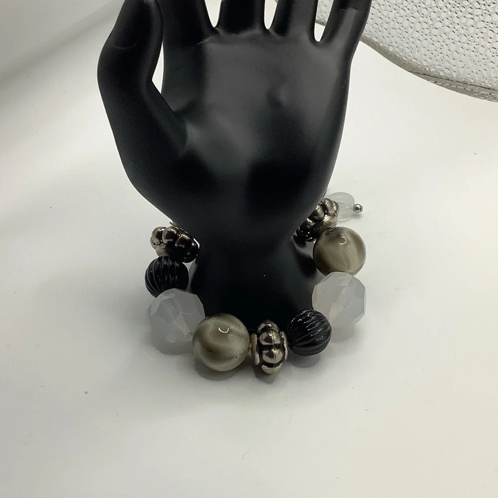 Lot of 5 Black and White Beaded Multi-Strand Bracelets